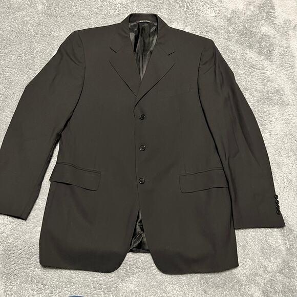 Canali Blazer Sport Coat Mens 50 US 40 Made In Italy 3 Buttons Jacket Black Wool - Picture 1 of 12
